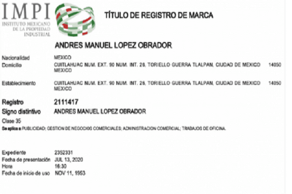 AMLO y Gutiérrez Müller registran sus siglas por 10 años