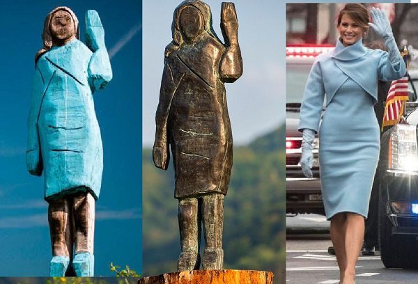 Develan estatua de bronce de Melania Trump en Eslovenia y genera controversia