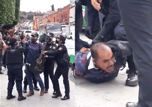 Entre gritos de auxilio, policías en Guanajuato someten a músico callejero #VIDEO