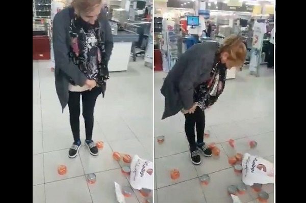La detienen robando latas de atún y acusa violencia de género #VIDEO