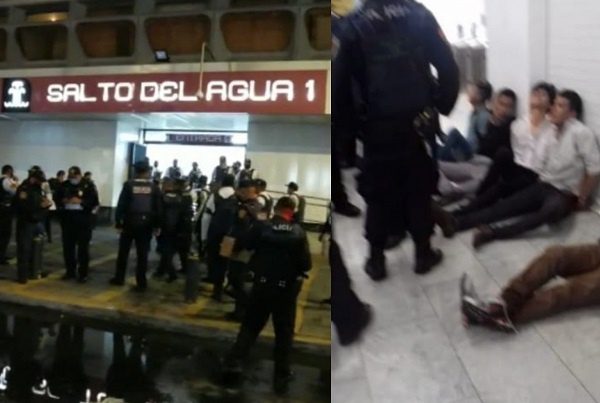 ¡Zafarrancho en el Metro! Hombres en estado de ebriedad querían ingresar sin cubrebocas #VIDEO
