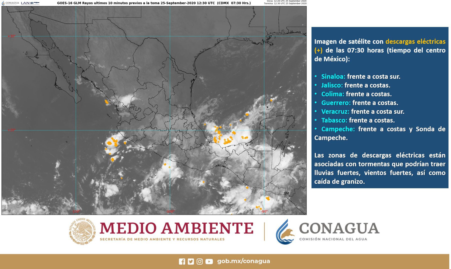 El SMN prevé intensas lluvias para Chiapas y Oaxaca, y muy fuertes en Guerrero, Puebla y Veracruz