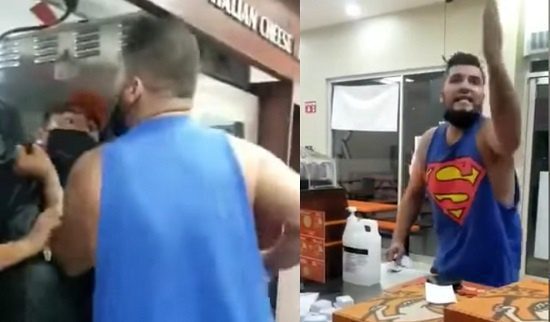 #LordPizza golpea a personal que le negó servicio por no traer cubrebocas #VIDEO