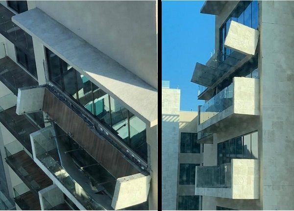 Balcón en lujoso complejo de departamentos en Nuevo León queda colgando