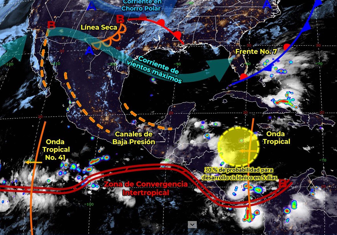 El frente frío 7 se disipará sobre el oriente del Golfo de México y provocará lluvias