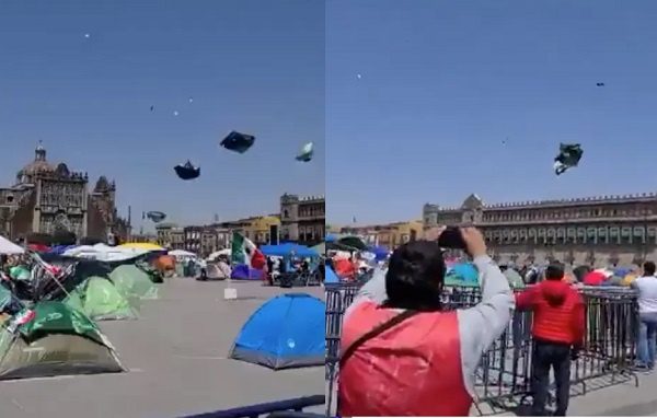 Fuerte ventarrón hace volar casas de campaña de FRENAAA #VIDEO