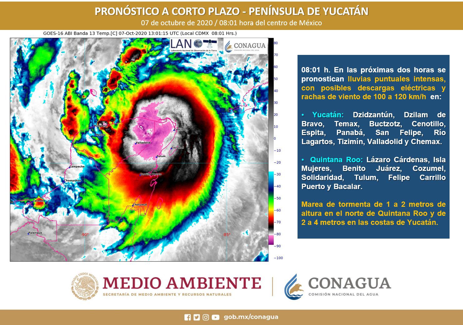La Península de Yucatán registrará intensas lluvias por el huracán Delta, extremen precauciones