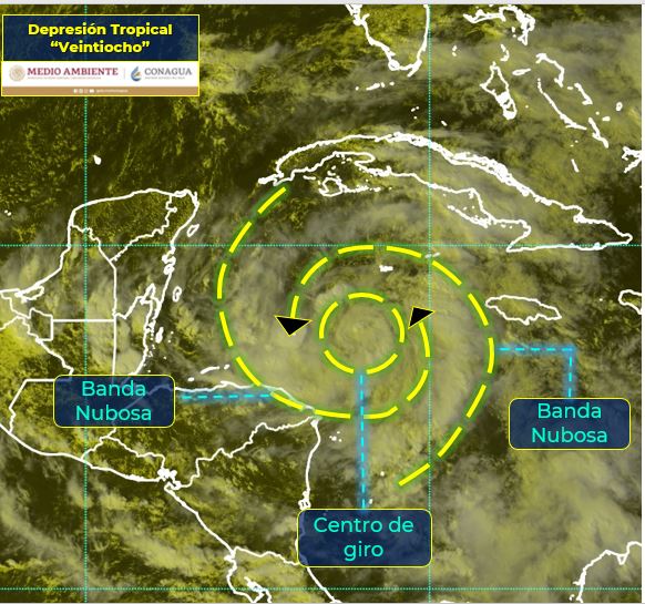 Depresión tropical 28 provoca fuertes lluvias en Yucatán, Campeche y Quintana Roo