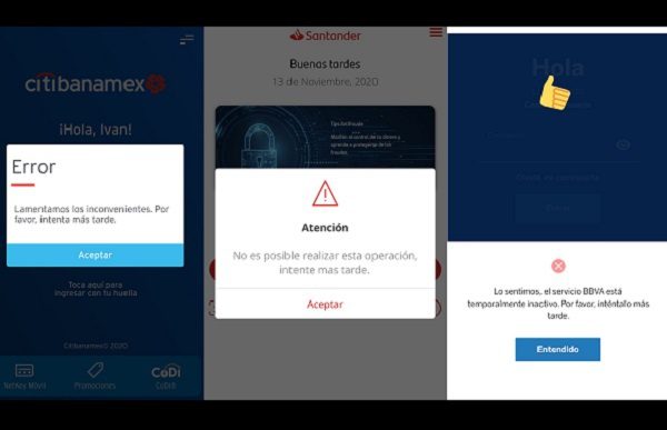 Usuarios reportan problemas de accesibilidad en apps de Banamex, BBVA y Santander