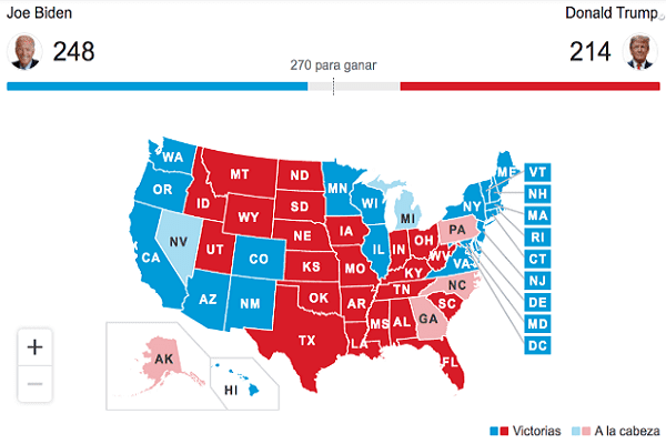 Biden se lleva Wisconsin. Está a menos de 30 puntos de ganar #EleccionesEU2020