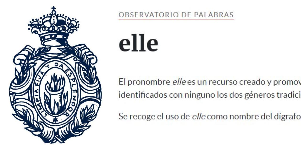 Observatorio de palabras de la RAE elimina "elle" por generar confusión