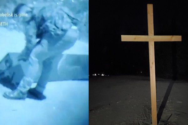 Derriban el monolito de California y gritan "Cristo es el rey" #VIDEO