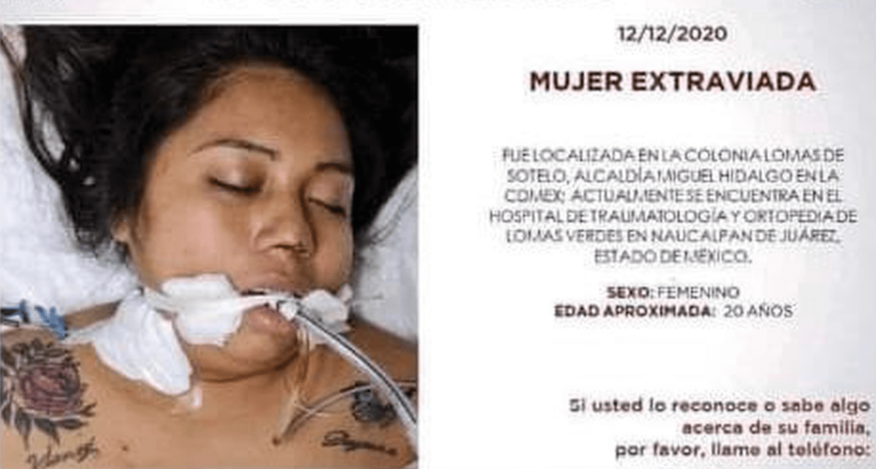 FGJEM emite alerta para localizar familiares de joven internada en Lomas Verdes