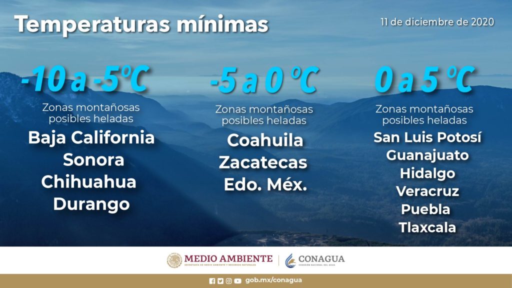 Se mantiene el ambiente de frío a muy frío con heladas en centro y norte de México
