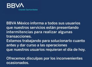 Siguen reportando problemas en el sistema de BBVA México