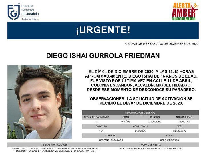 Diego Ishai tiene 16 años y desapareció en la colonia escandón #AlertaAmber
