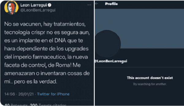 Eliminan cuenta de Twitter de León Larregui tras emitir su opinión sobre la vacuna anticovid