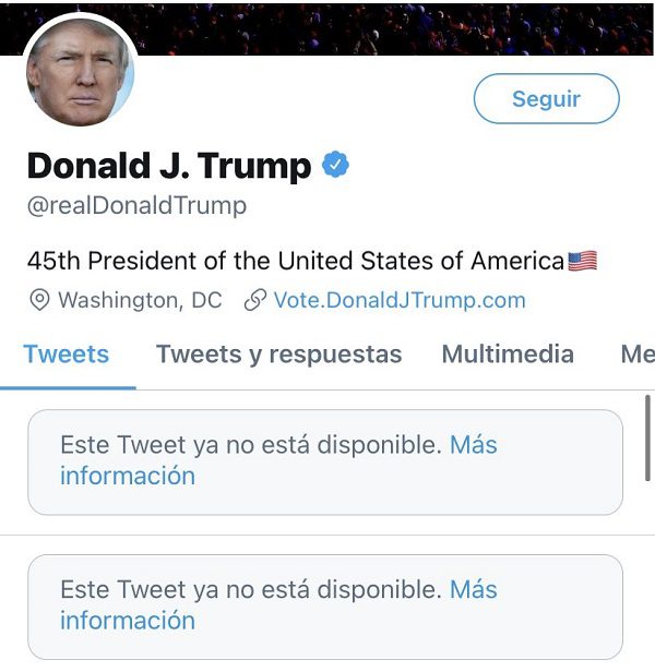 Twitter bloquea a Donald Trump y elimina sus mensajes