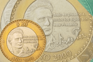 Venden hasta en 5 mil pesos monedas conmemorativas de Octavio Paz del 2000