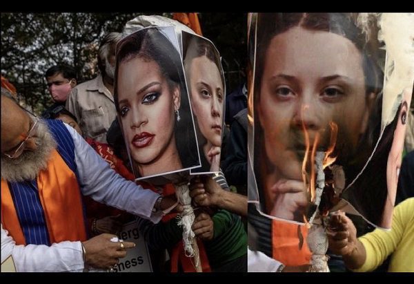 Agricultores en la India queman imágenes de Greta Thunberg y Rihanna