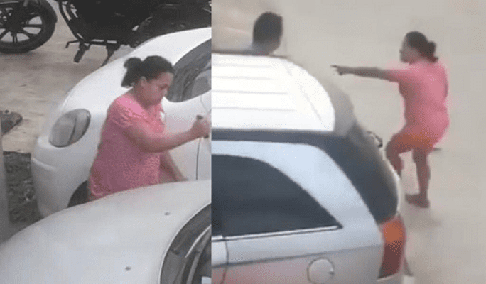 Mujer poncha llantas al auto de su vecino y la apodan 'Lady cuchillos' #VIDEO
