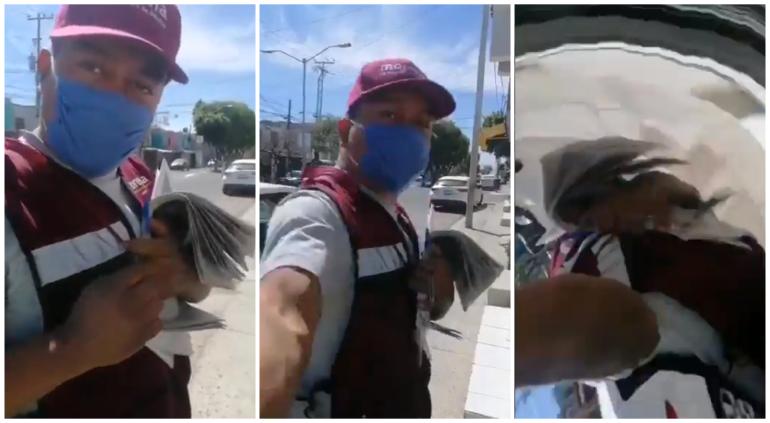 Presunto militante de Morena, golpea a hombre que lo graba mientras recaba datos #VIDEO