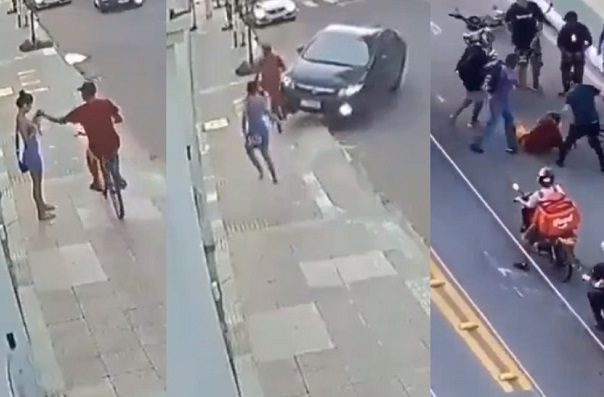 Atropellado y pateado en el suelo terminó este ladrón en Brasil #VIDEO