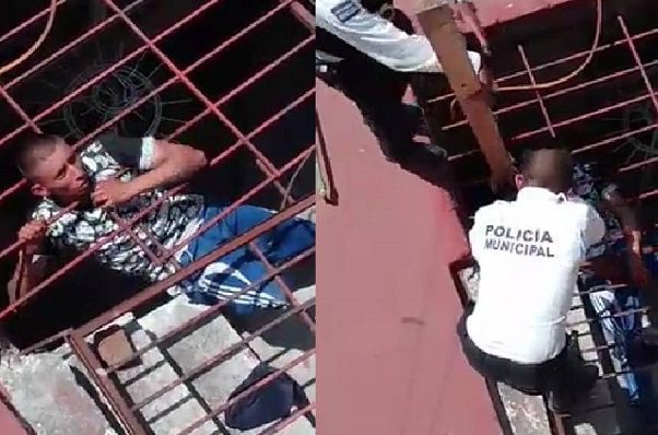 Como ratón en trampa quedó atorado este ladrón, en Morelia #VIDEO