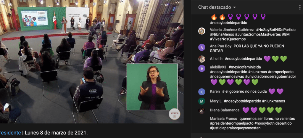 Mujeres toman chat de "mañanera" para visibilizar el 8M