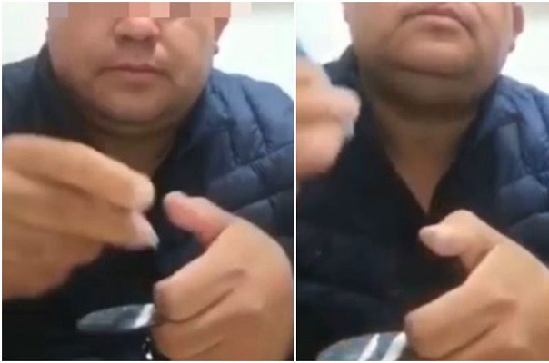 Exhiben a mando policiaco de Edomex inhalando posible droga #VIDEO