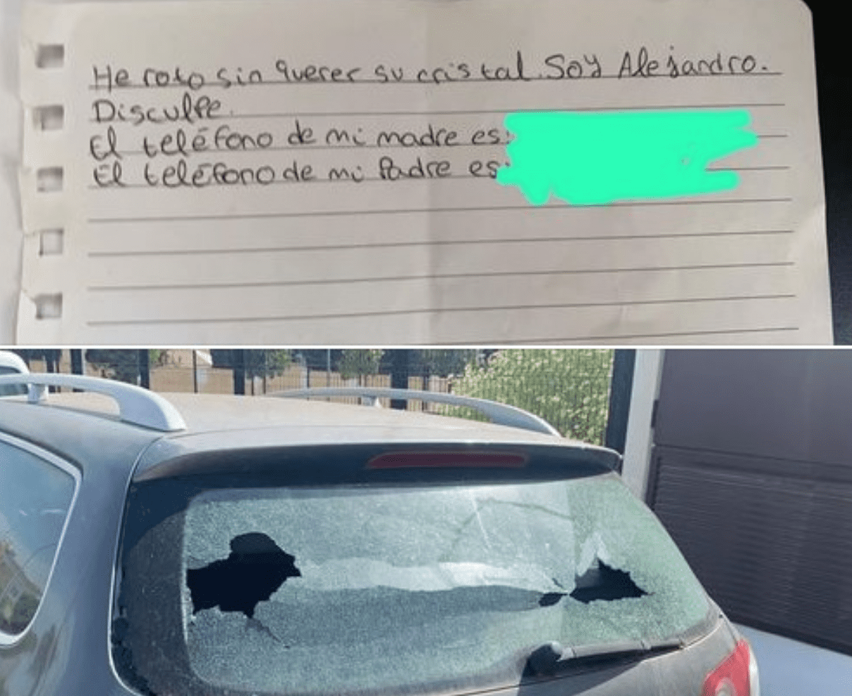 Niño rompe cristal de un auto, deja nota para repararlo y se vuelve viral