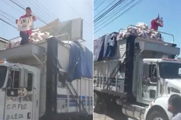 Denuncian hallazgo de camión de despensas con logos del PAN-PRI-PRD, en Durango