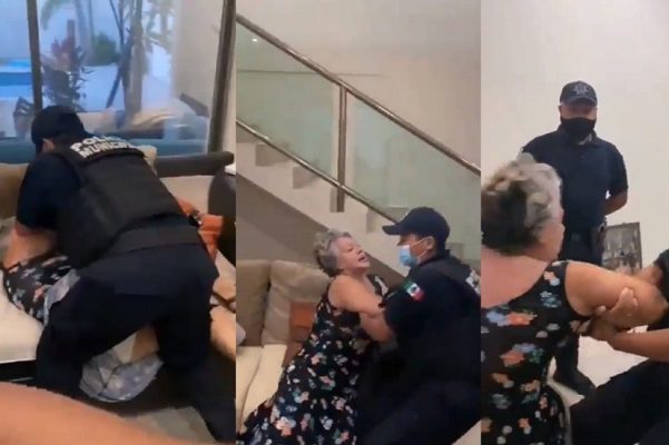 Policías forcejean con anciana para sacarla de inmueble, en Cancún #VIDEO
