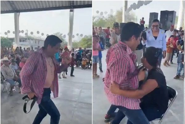 Candidato a gubernatura de SLP hace striptease en un mitin #VIDEO