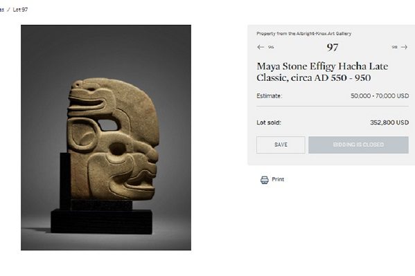 Pesa a denuncia del INAH, subastan patrimonio arqueológico de México en NY