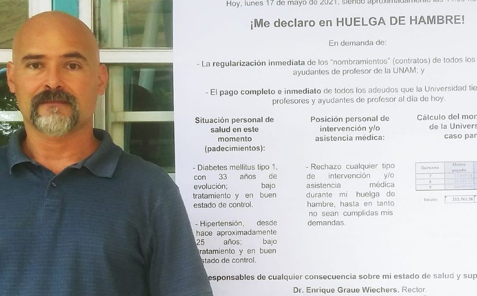 Profesor de CCH inicia huelga de hambre como protesta por falta de pagos de la UNAM