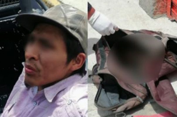 Cae sujeto que llevaba una cabeza humana en una mochila, en Valle de Chalco