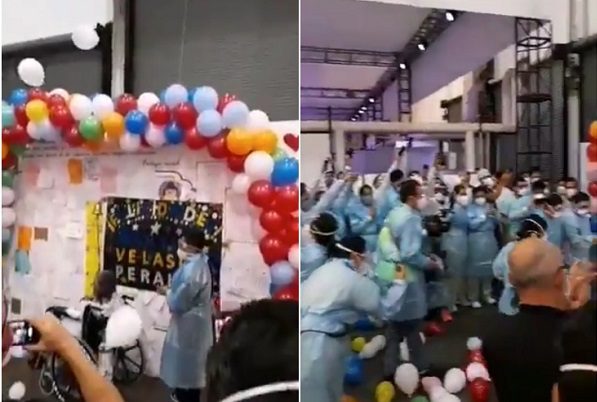 Así celebraron en Unidad Citibanamex alta de último paciente covid #VIDEO