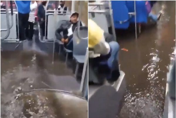 Se inundó Trolebús por fuertes lluvias en Avenida Tláhuac #VIDEOS