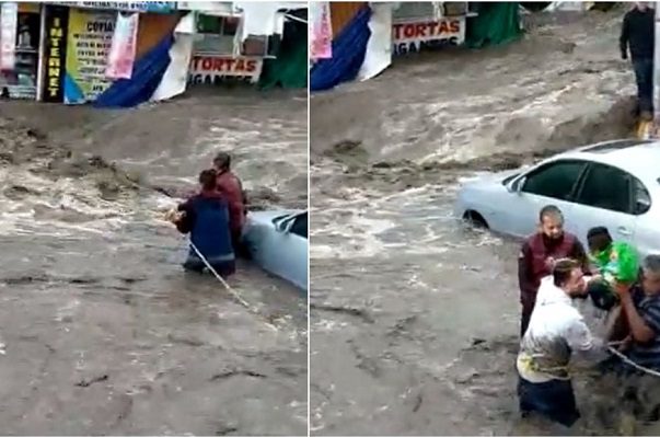 Hombres rescatan a un bebé atrapado en inundaciones de Ecatepec #VIDEO