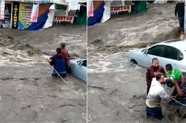 Hombres rescatan a un bebé atrapado en inundaciones de Ecatepec #VIDEO