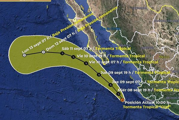 A partir de depresión Quince-E, se forma tormenta tropical 'Olaf' en costas de Jalisco