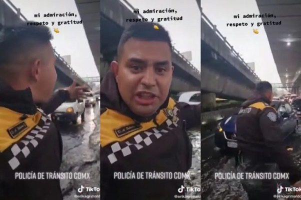 Policía de tránsito de CDMX se vuelve viral por ayudar durante inundaciones