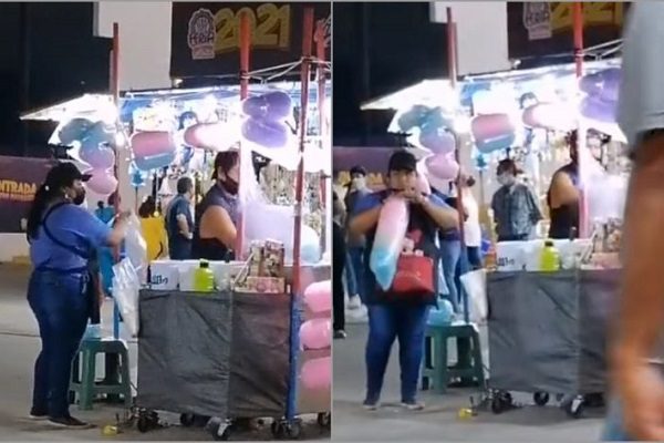 Indigna vendedora captada inflando bolsa de algodón de azúcar, en Torreón #VIDEO
