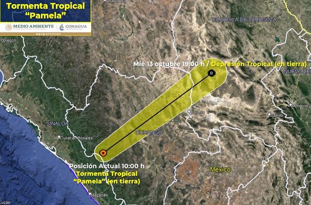 'Pamela' se debilita a tormenta tropical y avanza sobre Durango