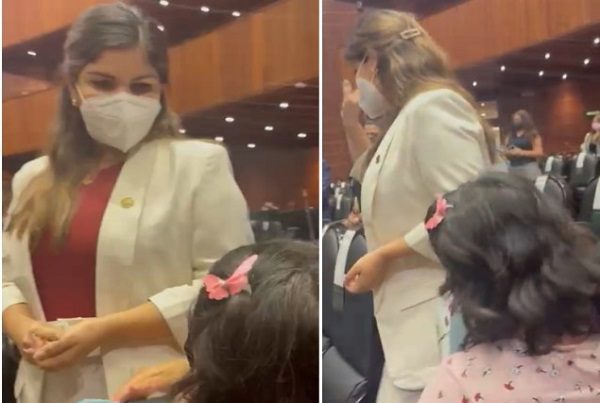 Madre de niño con cáncer se arrodilla frente a diputada de Morena #VIDEO