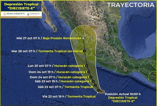 Se forma en costas de Guerrero depresión tropical Diecisiete-E
