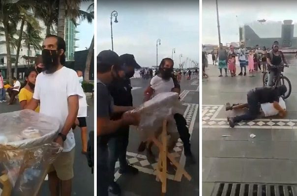 Viralizan sometimiento de vendedor de pan en malecón de Veracruz #VIDEO