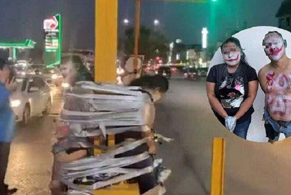 Maquillados como 'El Joker', exhiben a presuntos ladrones en Río Bravo