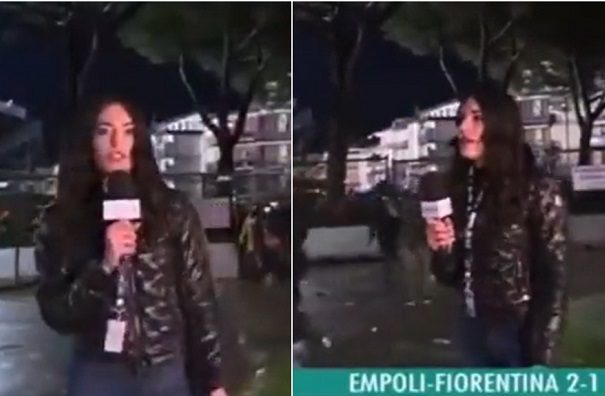 Hombre le da nalgada a reportera italiana a durante enlace en vivo